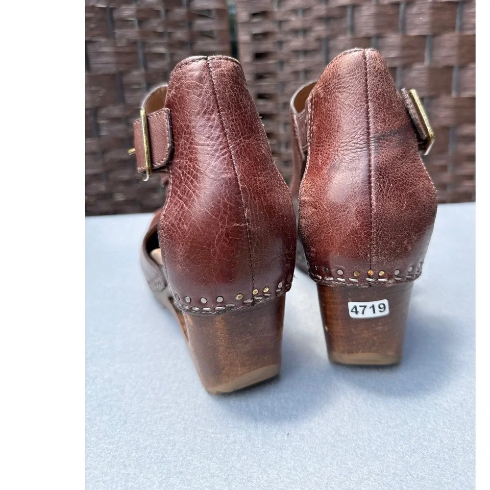 Dansko Limited Edition Sable Leather Wedge Peep-toe Sandal Brown Size 40/9 Chic